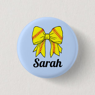 Softball Ribbon Bow Custom 1 Inch Round Button