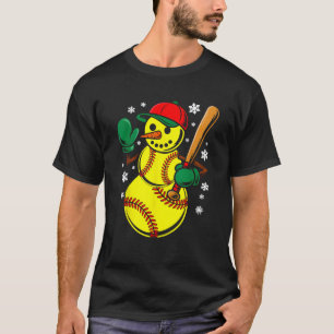 Softball Santa Hat Snowman Xmas Funny Softball Chr T-Shirt