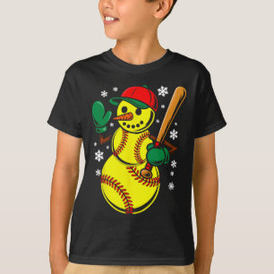 Softball Santa Hat Snowman Xmas Funny Softball Chr T-Shirt