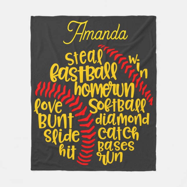Softball Sayings Fun Monogram  Fleece Blanket (Front)