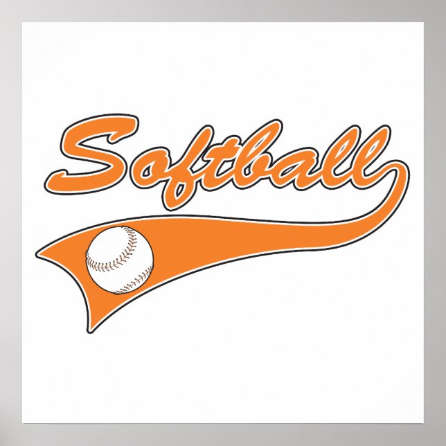 softball script text logo orange poster (Front)