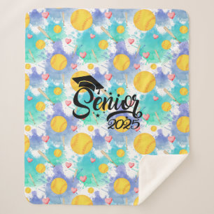 Softball senior graduation gift watercolor splash  sherpa blanket