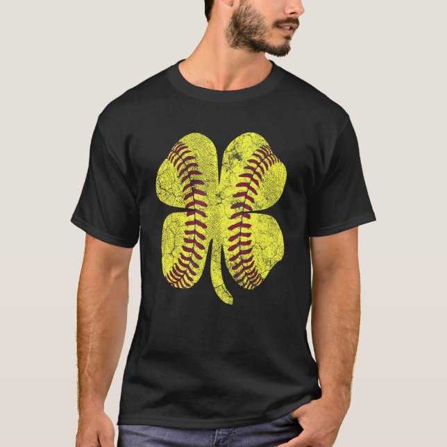 Softball Shamrock St Patrick's Day Funny St Patric T-Shirt (Front)