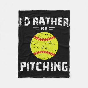 Softball Shirts For Girls Pitcher, I'd Rather Be P Fleece Blanket