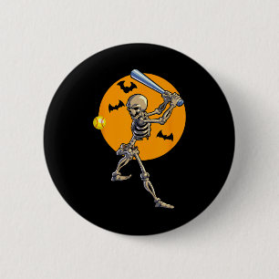 Softball Skeleton Halloween Women Girls Softball H 2 Inch Round Button