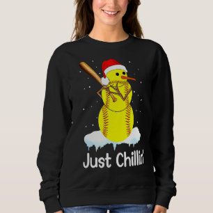Softball Snowman Just Chillin' Christmas Softball  Sweatshirt