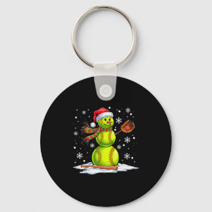 Softball Snowman Softball Player Santa Hat Christm Keychain