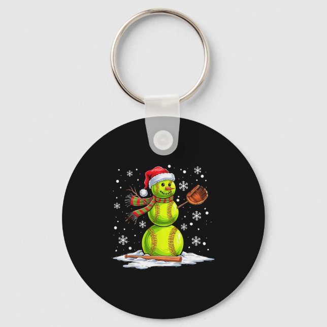 Softball Snowman Softball Player Santa Hat Christm Keychain (Front)
