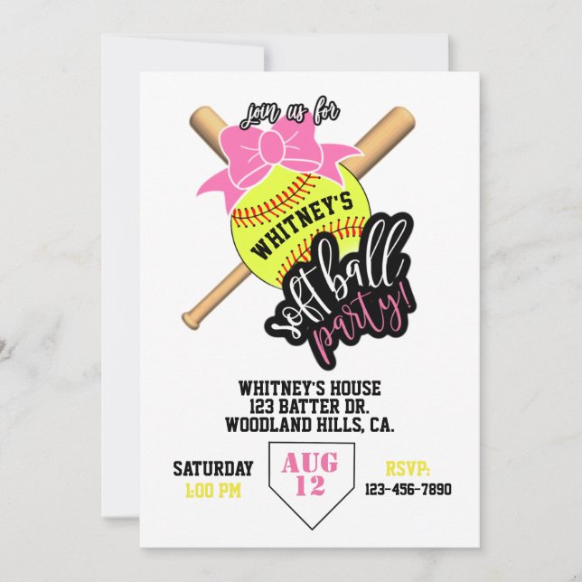 softball, softball party, baseball theme, girl  (Front)