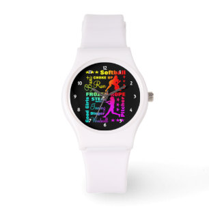 Softball Sports Terms Rainbow Cool Typography Watch
