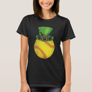 Softball St Patricks Day Boys Men Ball Leprechaun  T-Shirt