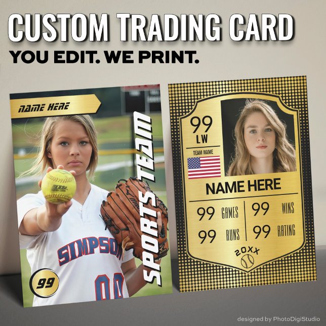 Softball Stats Shield Card Softball Trading Card (Custom Softball Trading Card, Gold Shield Player Card)