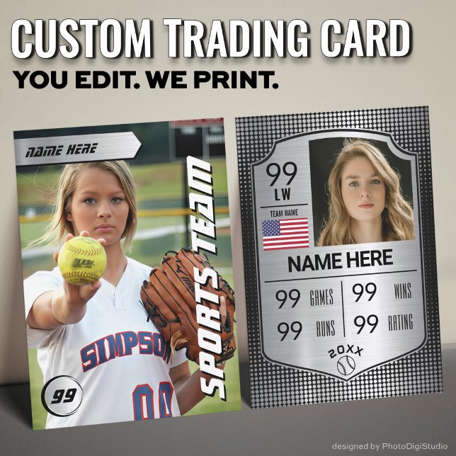 Softball Stats Shield Card Softball Trading Card (Custom Softball Trading Card, Silver Shield Player Card)