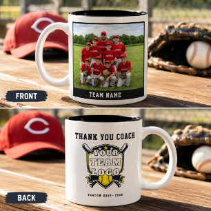 Softball Team Photo Logo Thank you Coach Two-Tone Coffee Mug