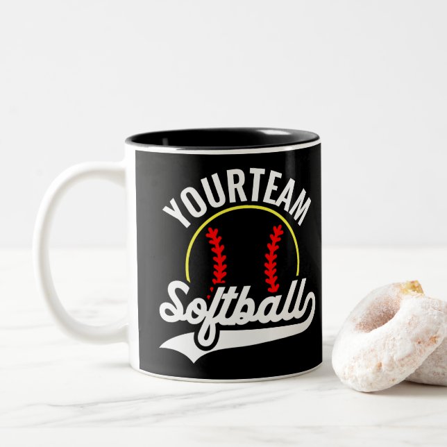 Softball Team Player ADD NAME Personalized League Two-Tone Coffee Mug (With Donut)