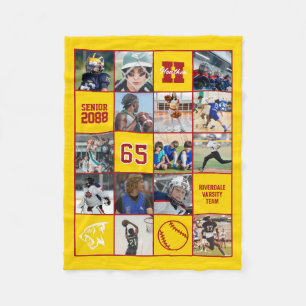 Softball Team Senior Night Custom Photo Yellow Red Fleece Blanket