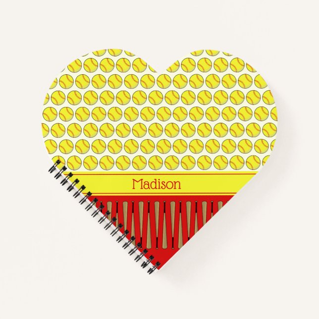 Softball themed pattern custom name notebook (Front)