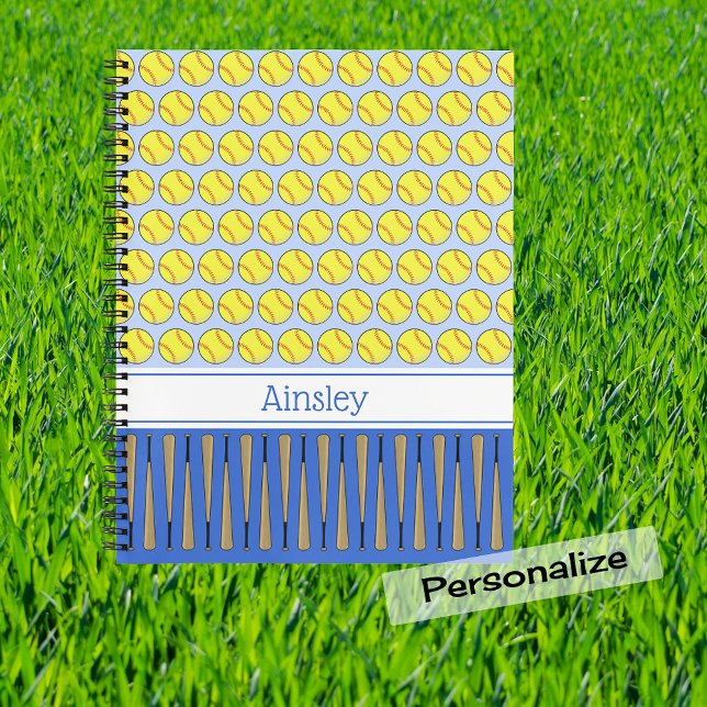 Softball themed pattern custom name notebook (Creator Uploaded)