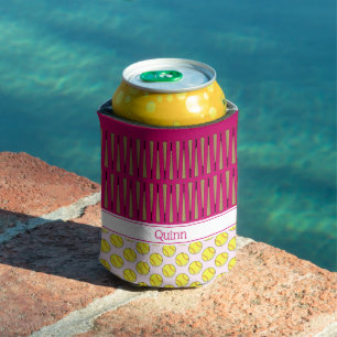 Softball themed pattern custom name pink can cooler