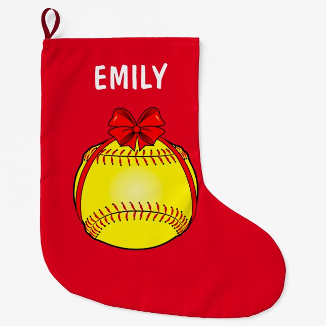 Softball Tied with a Bow Large Christmas Stocking (Front)
