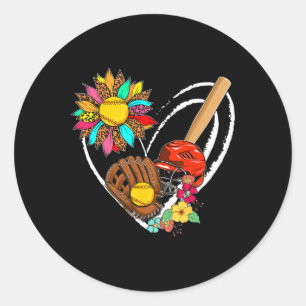 Softball Tools Sunflower Cute Heart Shape Floral F Classic Round Sticker