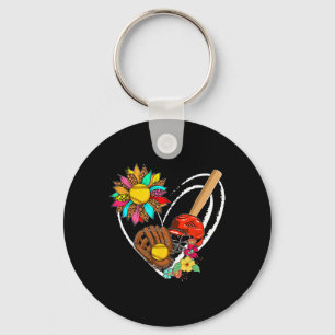 Softball Tools Sunflower Cute Heart Shape Floral F Keychain