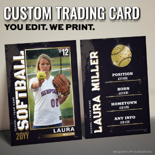 Softball Trading Card Gold Baseball Player Card