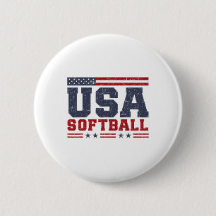 Softball Usa American Flag Women Men Patriotic Sof 2 Inch Round Button