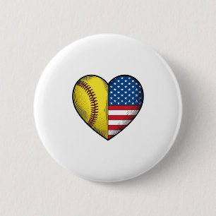 Softball USA Flag Heart Vintage Vector Design_1 2 Inch Round Button