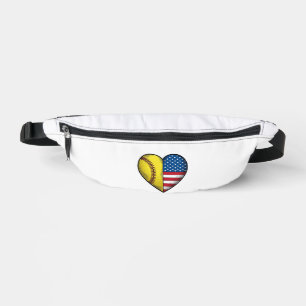 Softball USA Flag Heart Vintage Vector Design_1 Fanny Pack