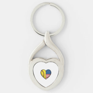 Softball USA Flag Heart Vintage Vector Design_1 Keychain
