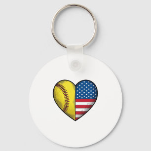 Softball USA Flag Heart Vintage Vector Design_1 Keychain