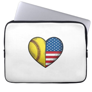 Softball USA Flag Heart Vintage Vector Design_1 Laptop Sleeve
