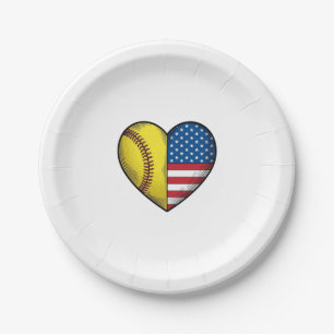 Softball USA Flag Heart Vintage Vector Design_1 Paper Plate