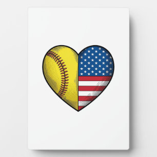 Softball USA Flag Heart Vintage Vector Design_1 Plaque