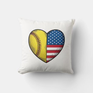 Softball USA Flag Heart Vintage Vector Design_1 Throw Pillow