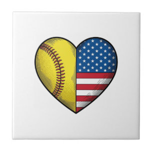 Softball USA Flag Heart Vintage Vector Design_1 Tile
