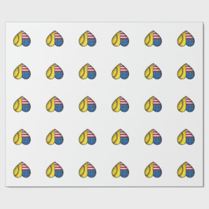 Softball USA Flag Heart Vintage Vector Design_1 Wrapping Paper