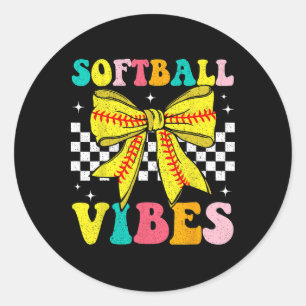 Softball Vibes Coquette Bow Softball Game Day Girl Classic Round Sticker
