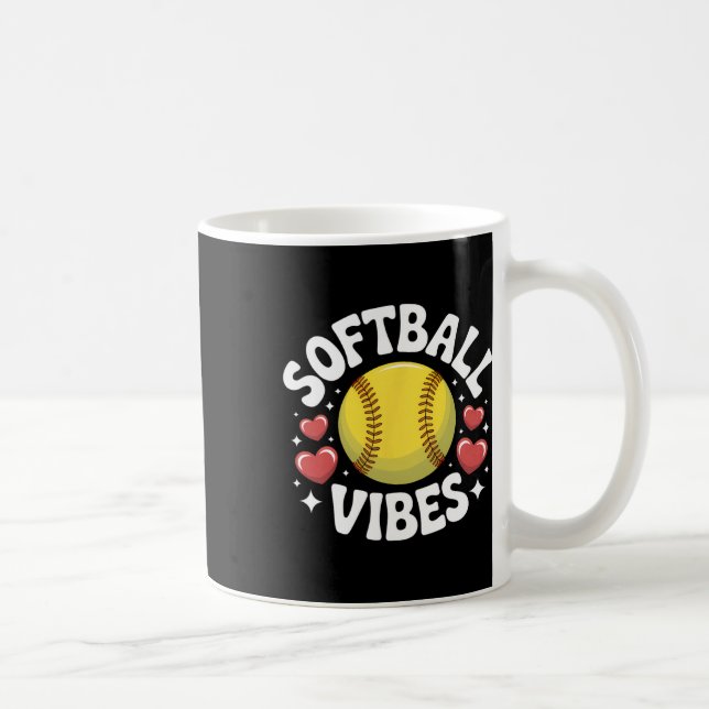 Softball Vibes Cute Fastpitch Softball Team Player Coffee Mug (Right)