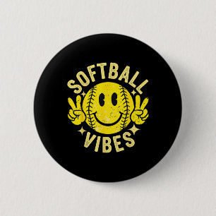 Softball Vibes Peace Sign Softball Girl 2 Inch Round Button