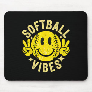 Softball Vibes Peace Sign Softball Girl Mouse Pad