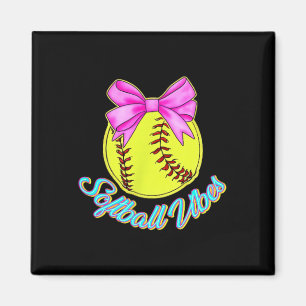 Softball Vibes Preppy Game Day Girls Women 2 Sided Magnet