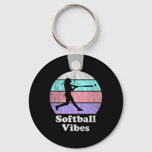 Softball Vibes Retro Vintage Girls Or Women's Batt Keychain