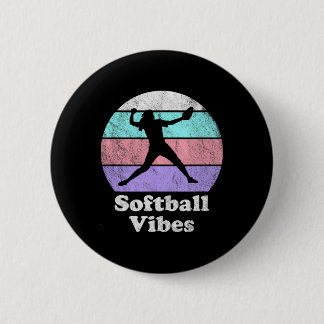Softball Vibes Retro Vintage Girls Or Women's Pitc 2 Inch Round Button