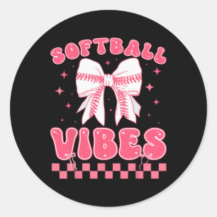 Softball Vibes Softball Coquette Groovy Softball G Classic Round Sticker