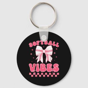 Softball Vibes Softball Coquette Groovy Softball G Keychain