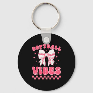 Softball Vibes Softball Couqette Groovy Softball G Keychain