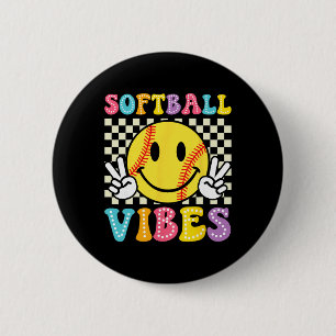 Softball Vibes Softball Retro Groovy Game Day Girl 2 Inch Round Button