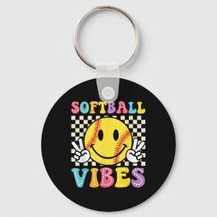 Softball Vibes Softball Retro Groovy Game Day Girl Keychain